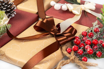 Christmas gifts with festive decorations