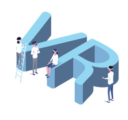 Fototapeta premium vector virtual reality isometric design with people working 