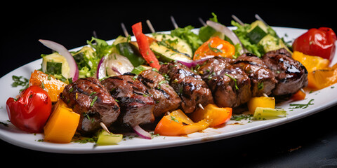 Delicious Grilled Beef Steak with Fresh Vegetables Tasty Grilled Beef and Colorful Vegetable Medley 