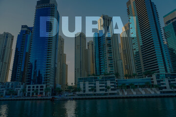 Place for text on darkened background overlooking Dubai