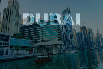 Obraz premium Place for text on darkened background overlooking Dubai