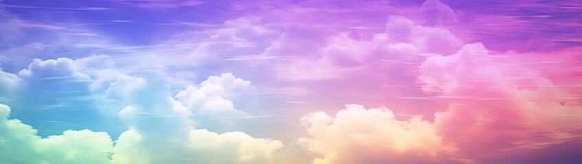 Fototapeta na wymiar Rainbow sky with fluffy clouds. Multicolored toned sky.