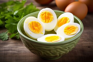 Boiled eggs in bowl.