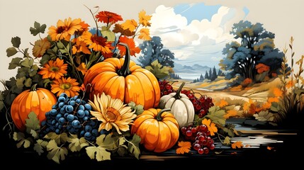 Naklejka na ściany i meble cornucopia with pumpkins background