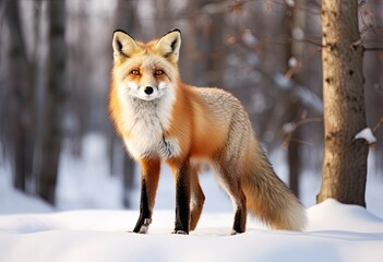 Obraz premium Red fox standing on snow.