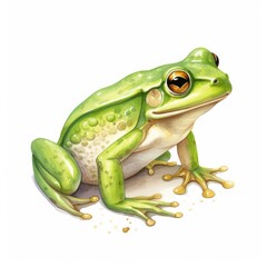 Fototapeta premium Watercolor green frog on white background.