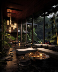 Green luxury forest villa hall interior