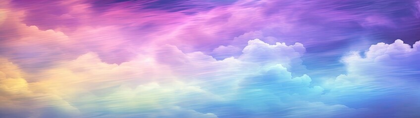 Rainbow sky with fluffy clouds. Multicolored toned sky.