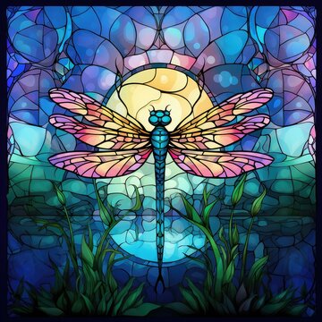 Dragonfly In Stained Glass Style