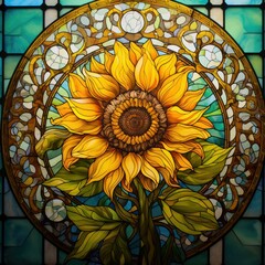 Sunflower in stained glass style