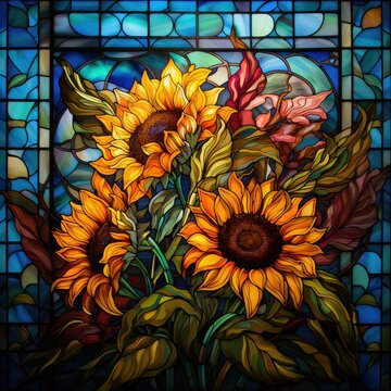 Sunflower In Stained Glass Style