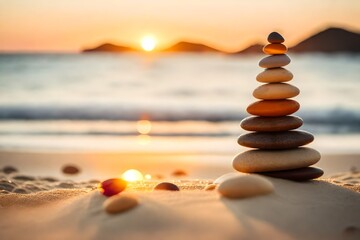 stack of zen stones on the beach