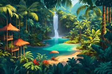 tropical waterfall in the jungle