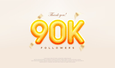 Yellow gold number 90k thanks to followers, modern and premium vector design.