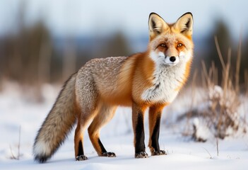 Fototapeta premium Red fox standing on snow.