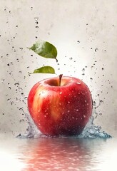 red apple with water drops