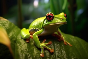 Fototapeta premium Tree Frog sitting on plant.