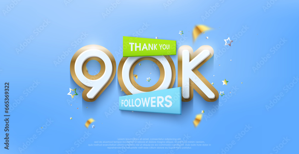 Wall mural thank you 90k followers, greetings with colorful themes with expensive premium designs. - Wall murals