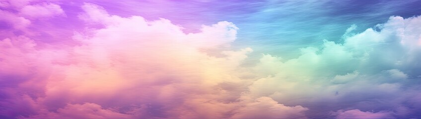 Obraz premium Rainbow sky with fluffy clouds. Multicolored toned sky.