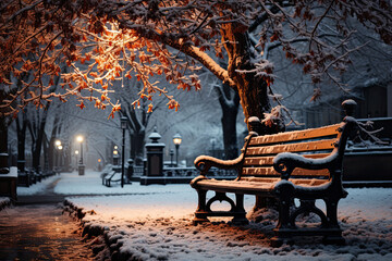 bench in the park during winter
