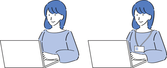 PCを操作しているカットソー女性