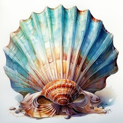 Watercolor Seashell clipart on white background.