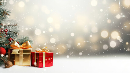 Christmas background with christmas baubles, gifts decoration - Xmas theme