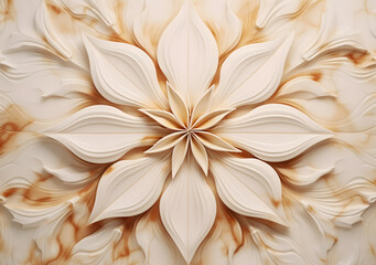 White marble carved relief flower sculpture, floral decorative wallpaper. Generative AI