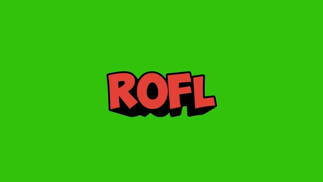 rofl 3D Shiny Text on green background animation. 4K motion animation.