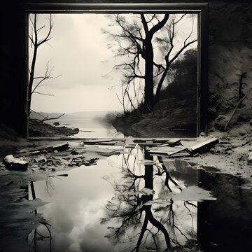 A mirror with a clear reflection on one side and a distorted, fractured reflection on the other side to symbolize the difference between the perceived image and the reality