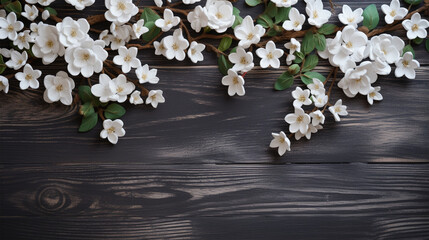 white flowers arranged, on a wooden board