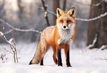 Obraz premium Red fox standing on snow.