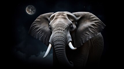 Beautiful an elephant. moon light.