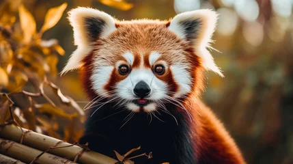 Foto op Plexiglas Beautiful red panda sitting on a tree. © Zahid