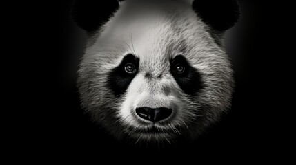 Panda portrait with black background.