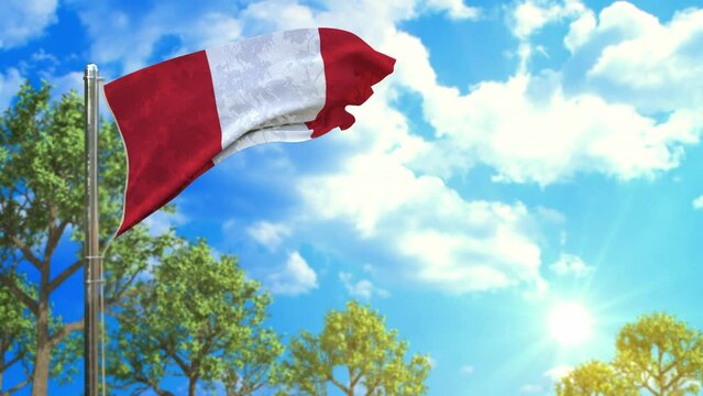 flag of Peru at sunny day, hour of planet symbol