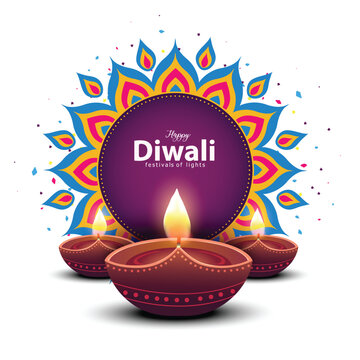 happy Diwali greetings. rangoli decoration with Diya. vector illustration