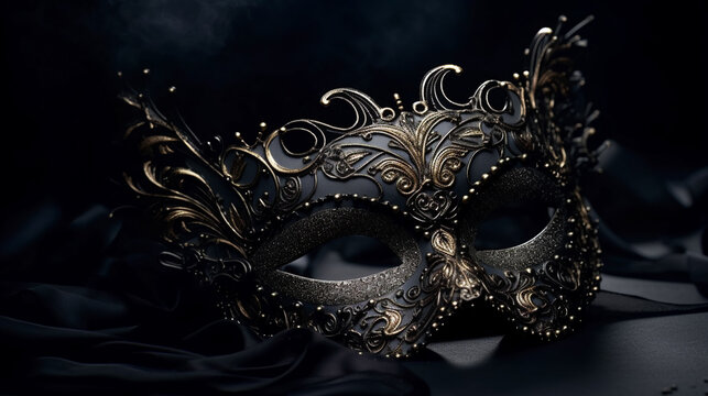 Mask On Black  Background. Venetian Mask. AI Generated
