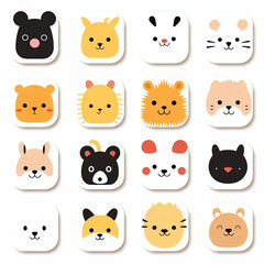 set pet stickers of cartoon animals, generative ai