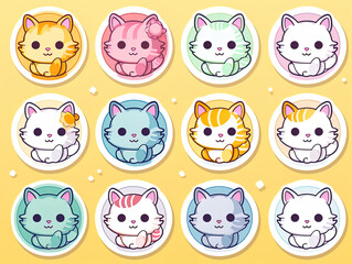 Obraz premium set pet stickers of cartoon animals, generative ai