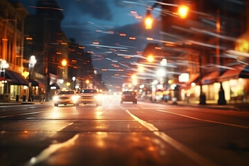 American downtown street view at night. Neural network generated image. Not based on any actual...