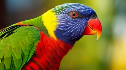 Side view Closeup of beautiful and colorful Lorikeet Green naped bird.