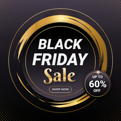 Black Friday Sale With Golden Black Banner With Discount Up to 60% off . Limited Time Only. Vector illustration.