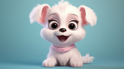 Fototapeta na wymiar Realistic 3d render of a happy, furry and cute baby Pup-tastic and Paw-some - Fun Fashion Adventures smiling with big eyes looking strainght