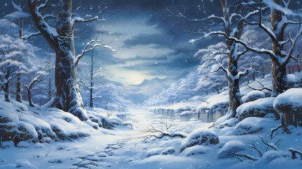 Enchanted Winter Wonderland, Moonlit Forest Glows in Silve