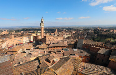 Obraz premium Top view of Siena in ITALY with the Tower called DEL MANGIA and the Palio square