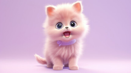 Fototapeta na wymiar Realistic 3d render of a happy, furry and cute baby Pawsitively Fabulous - Fun Pets Strut Their Stuff smiling with big eyes looking strainght