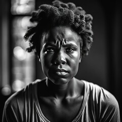 black and white portrait of a depressed person