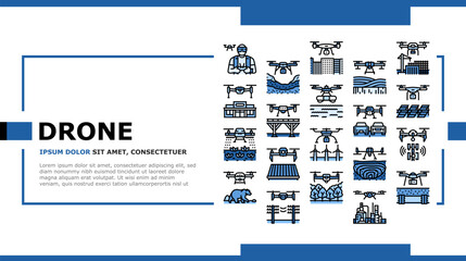 drone commercial use landing web page vector. industry survey, operator weather safety, surveyor land, city agriculture, digital drone commercial use Illustration
