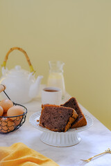chocolate chiffon cake on the table